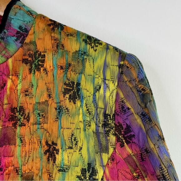 Vintage 80s Elliott Lauren Rainbow Boho Artsy Floral Quilted Zip Up Jacket 6 M - Picture 3 of 10